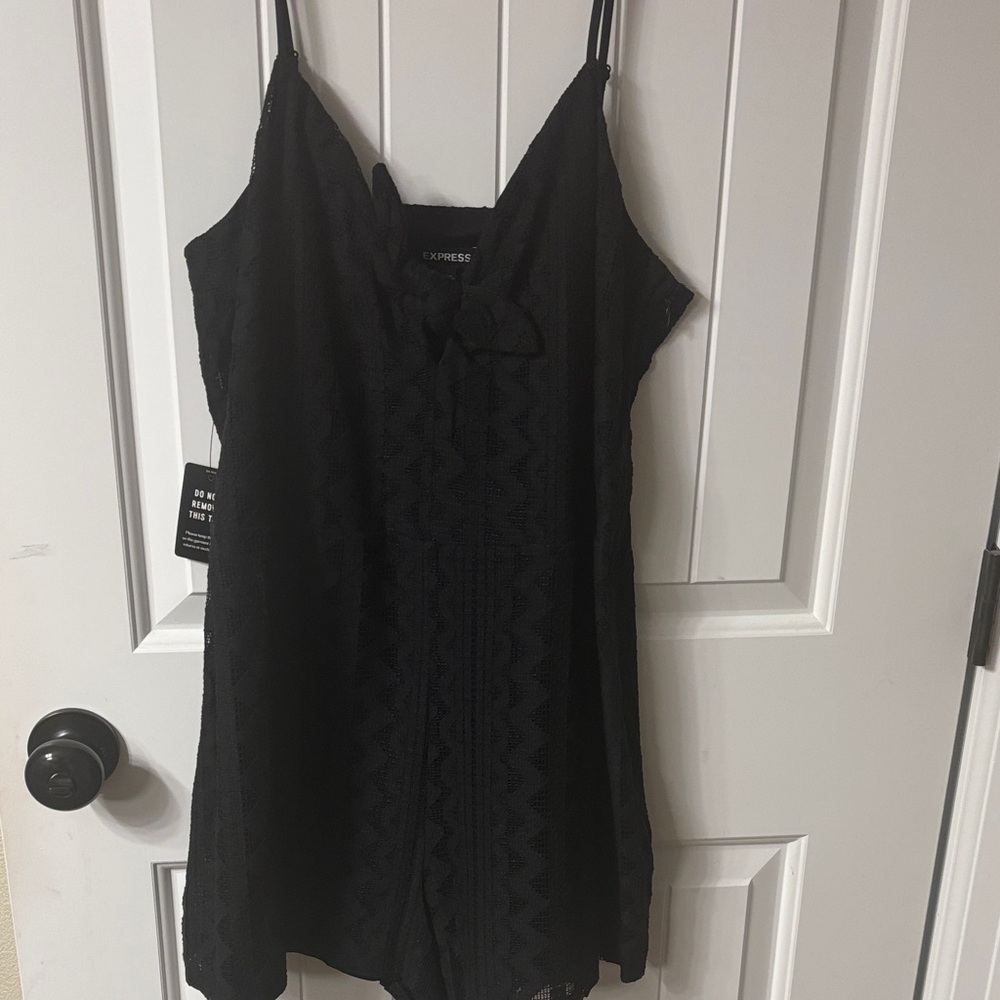 Express Black Lace Cami Romper with Front Bow